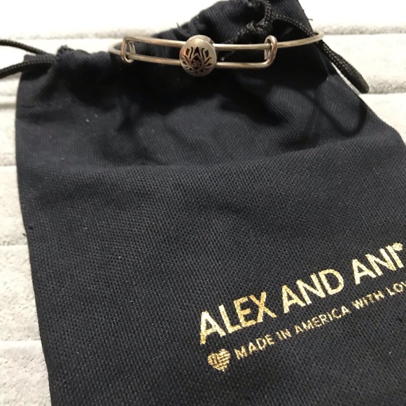 New Alex & Ani Sterling Silver Lotus Flower Adjustable Bangle Bracelet - Picture 6 of 9